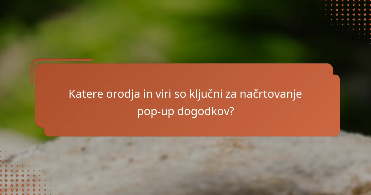 Katere orodja in viri so ključni za načrtovanje pop-up dogodkov?